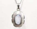 1970s Silver Pendant Necklace with Blue Prism - Mexican Silver 70s Cut Glass Gem and Chain - Dusk Blue Gray Crystal - Brilliant & Beautiful