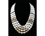 Resort Chic 60s Necklace - White & Gold - Faux Ivory Carved Plastic Beads - 1960s - Multi Strand - Four Strands - Germany - 42361