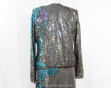 Size 10 Designer Dress Set - Exceptional 1920s Style Flapper Party Dress - Sequin Iris Flowers & Silk Chiffon - Neil Bieff / Arturo Herrera