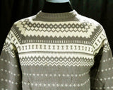 Men's Medium Ski Sweater - 1950s Mens Pullover - Gray & Ivory Fair Isle Wool - 50s Artisan Made Knit - Germany European Label - Chest 44