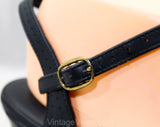 Size 9 Deco Navy Sandal - 30s Style 1970s Shoe - Dark Blue Zig-Zag Stitching - Wide Width Slingback Heels - Peep Toe 70s 80s Deadstock - 9WW