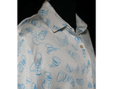 Size 16 Blue Scribbles Print 1970s Shirt - XL Long Sleeved 70s Casual Top - Abstract Novelty Print - 1970s Deadstock - Bust 45 - 33157-1