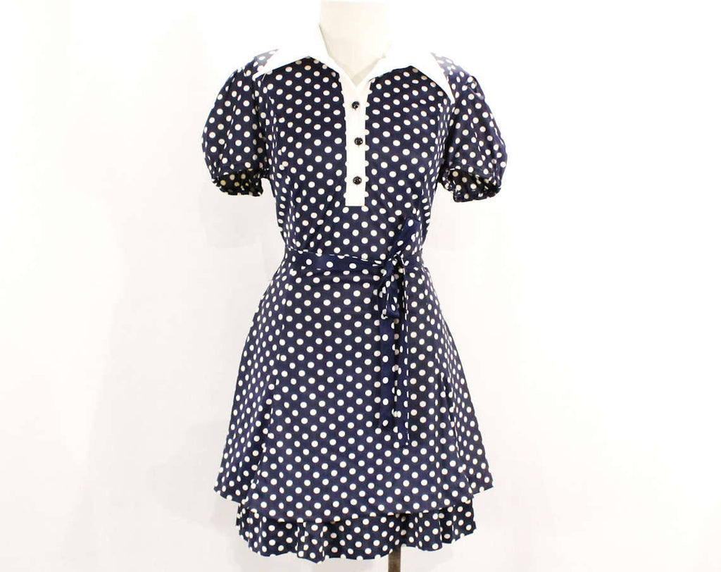 Size 6 Mini Dress - 1960s Dollybird Polka Dot Dress - Cute 60s Go Go G Vintage Vixen Clothing Size 6 Mini Dress - 1960s Dollybird Polka Dot Dress - Cute 60s Go Go G Vintage Vixen Clothing