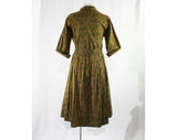 Size 10 Paisley 1950s Dress - Mocha Brown 50s Shirtwaist Style Two Piece Set - Cuffable Sleeves - Cotton Print Outfit With Belt - Waist 29
