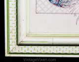Pair Framed Pictures- - Wicker Garden Parlor Room Scenes - Botanical Palm Tree - Cat & Elephant Planter - Fern Foliage - White Green Beige
