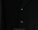 Men's Large Cashmere Coat - Handsome 1950s Black Mens Overcoat - 50s Classic Tailored Winter Outerwear - Sharkskin Style Lining - Chest 46