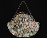 1940s Beaded Evening Bag - Gorgeous Pastel Formal Purse with Radiant Metal Frame - 40s 50s Hollywood Style Handbag - Peach Aqua Blue Yellow