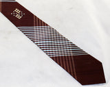 1950s Plaid Men's Tie - Blue & Brown Silk Necktie with Heraldry Style Crest - Smart 50s Preppy Classic Men's Business - Upstate NY Label