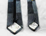 50s Designer Skinny Tie - Handsome 1950s Steel Gray Blue & Black Silk Necktie by Don Loper - Mid Century Classic - Iconic California Label