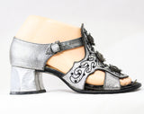 1960s Silver Box Purse, Size 5 1/2 Gladiator Shoes, and Belt Set - Metallic Leather with Rhinestones, Cord & Studs - 60s Sandals by Sbicca