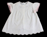 Vintage Baby's Dress - Size 6 Months - Sheer White Cotton - Pastel Pink & Blue Embroidery - Infant Girl's Summer Frock with Flutter Sleeves