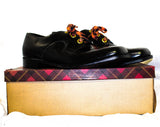 Size 9 Men's Dress Shoes - Funky 1960s 70s Black Mens Oxfords with Orange Shoe Laces - Never Worn In Original Box - 60s NOS Deadstock