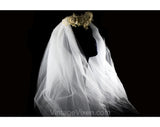 Elegant 1950s 60s Bridal Veil in Swirled Roses & Ecru Lace with Four Layers of White Tulle - Vintage Wedding Wear - Bride's Shoulder Length