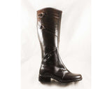 Size 6 Waterproof Boots with Trompe L'Oeil Faux Buckles - Unworn 60s Brown Water Proof Rubber 1960s Boot Fleece Lined Shoes - Deadstock
