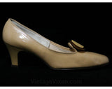 Size 7 1/2 1960s Shoes - Nude 60s Pumps - Neutral Beige Slick Vinyl - AA Width - Secretary Chic - Deadstock Heels - Cotillion Label - 7.5