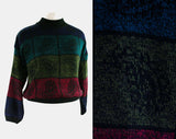 Size Large 80s Paisley Pullover - 1980s 90s Sweater - Teal Blue Pink Olive Green Navy & Black - Oversized Jumper - Pasta 1990s Mall Label