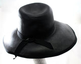 Very Fine Black Straw Hat from France - 1950s 60s Audrey Style Beautifully Crafted Millinery - Wide Saucer Bucket Brim with Grosgrain Trim