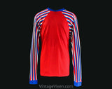 Men's Small Biker Jersey Shirt - 1970s Motorcycle Brand Wheels of Man - 70s Mens Retro Motocross Long Sleeve Red White & Blue - Chest 40