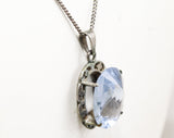 1970s Silver Pendant Necklace with Blue Prism - Mexican Silver 70s Cut Glass Gem and Chain - Dusk Blue Gray Crystal - Brilliant & Beautiful
