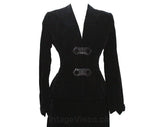Size 6 1940s Suit - Black Velvet 40s Tailored Jacket & Skirt - Gorgeous WWII Era Victorian Evening Look - Jet Black Beadwork - Waist 25.5