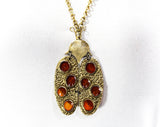 70s Pendant Necklace - Novelty Ladybug Design with Jointed Moveable Parts - Goldtone Metal Insect - Amber Spotted Bug - 1960s 1970s Jewelry