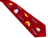 1940s Men's Seashells Tie - 40s Rayon Novelty Print Necktie - Brick Red with Luminous Hand Painted Sea Shells & Glitter - California Label