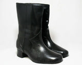 Size 5 WW Black Boots - Victorian Inspired - Authentic 1950s Deadstock - Waterproof Vinyl - Fleece Lined - Winter Shoes - 50s Wide Width