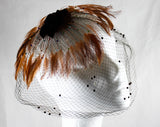 1950s Fascinator Doll Hat - 50s Pin Up Millinery in Russet Velvet & Copper Feathers - Beadwork and Chenille - Glamour Girl Birdcage Veil