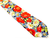 Liberty of London Tie - Poppy Flowers Print Fine Cotton Men's Necktie - Red Blue Chartreuse Green Navy - Preppy 80s Mens - Spring Summer