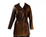Size 4 1960s Leather Jacket & Matching Mini Skirt - Mod Beatnik Street Chic Brown Coat Set - Tailored 3/4 Length 60s Outerwear - Waist 25