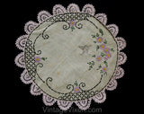 1930s 40s Embroidered Round Centerpieces - Lot of 2 Hand Sewn Lavender Purple Embroidery Linens - Doily Style Circles with Antique Hues