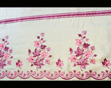 1960s Kitchen Curtain Fabric - Pink & Purple Leaves - 2 Yards x 44.5" Wide - 60s Sheer White Nylon 1960s Housewife Yardage - Scallop Border