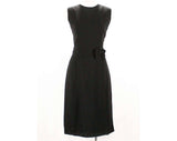 Size 6 Little Black Dress - Late 1950s 1960s Black Crepe Dress - Sleeveless Tailored Chic with Bow Accents & Minimalist Peplum - 49737