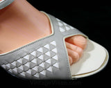 Size 8.5 Gray Sandals - As Is 30s Inspired Gray 1970s Shoes - Deco Triangles - Summer Slingback Heels - Peep Toe - 8 1/2 - 70s Deadstock