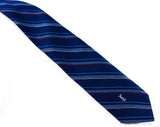 1980s YSL Men's Tie - Fine Navy Blue Striped Necktie by Designer Yves St Laurent - Dark Red Brown White Diagonal Stripe - Preppy 80s Gimbels