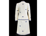 Size 8 1930s Style Knit Suit - 1980s Ivory & Cobalt Blue Houndstooth Check Jacket and Skirt by Mike Korwin - 30s 40s Retro Look - Bust 35