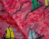 1940s Silk Fabric - 4 Yards Pink Sailboats 40s Novelty Print from Italy - Deadstock Dress Shop Yardage - Salmon Blue Yellow Green Fine Crepe