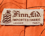40s Mens Tie - Burnt Orange Squirrels Novelty Print 1940s Silk Necktie - Frolicking Forest Animals - Autumn WWII Swing Era Wide Men's Cravat