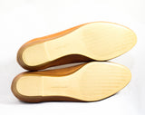 Size 6.5 Leather Shoes - Cute Tan Huarache Style Design - 1990s Light Brown Boho Flats with Woven Trim - Made in USA - 90s Deadstock 6 1/2 M
