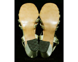 Size 8 Sparkling Gold Sandals - Glam Unworn 1960s Metallic Shoes - 60s Open Toe T Strap Evening Cocktail Pump - NOS Deadstock - 8M