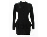 Size 2 Gitano Mini Dress - 1980s Status Label - Black T-Shirt Cotton Jersey Knit - Long Sleeve 80s Club Party Wear - Bust to 34 - 49181