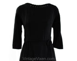Size 6 Black 1950s Dress - Small 50s Fitted Crepe Classic - Braided Scoop Neckline & Bow Accent - Beautiful Elegant Mid Century - Waist 26.5