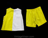 2T Toddler's Play Outfit - 1960s Yellow Girl's Shorts Set with Novelty Carrot in Pocket - Size 24 Months Girl Child's Summer Sleeveless