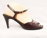 30s Style Sandals - Size 8 Purple 1970s Shoes - Dusky Deco Rainbow Detail - Strappy Heels - Open Toe - 70s Hush Puppies Deadstock - 48902-1