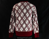 Men's Medium 60s Sweater - Maroon & Gray Plaid Knit - Mod Mens Fall Winter Pullover by Izod - V Neck 1960s Preppie Long Sleeve - Chest 42
