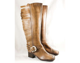 Size 5 Tan Western Boots with Big Fringe - Unworn 1960s Deadstock - Country Rock Star Style Cowgirl Boot - Rockabilly Brown 60s 70s Leather