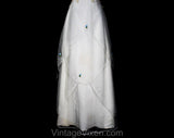 XS Fairytale White Dress - Fantasy Fairy Empire Evening Gown with Tea Lace & Blue Rosettes - Size 00 Handkerchief Hem Formal - Bust 30.5