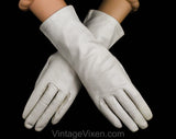 Size 6 1/2 1950s Ivory Bone Leather Gloves - Beautiful Table Cut Pair of Fine Top Grain Leather - Wrist Length 50s Van Raalte - Silk Lined