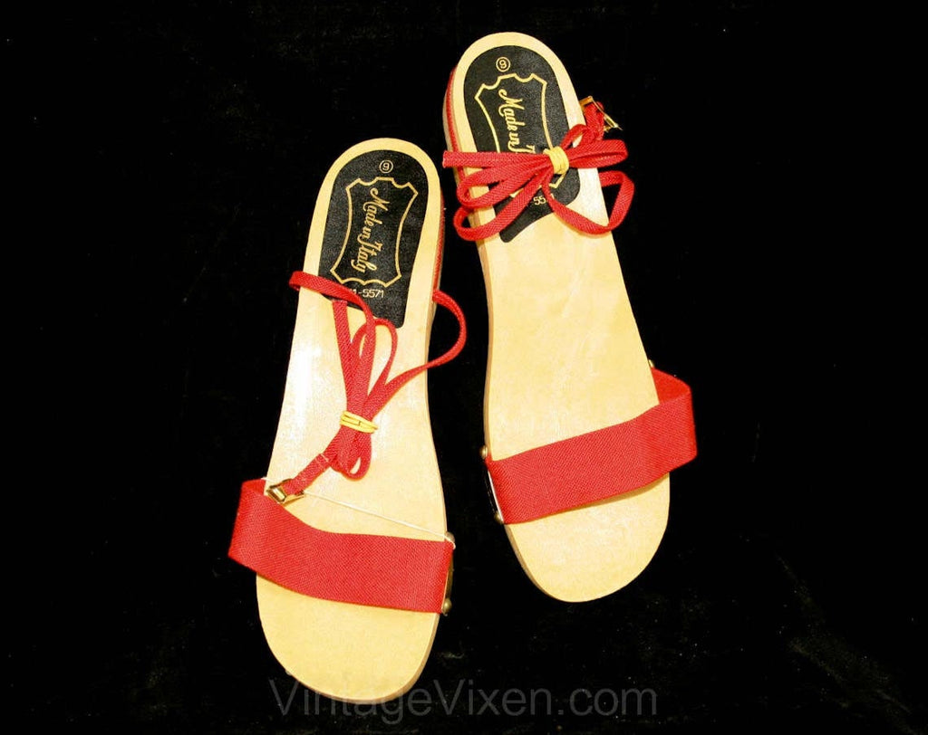 Made In Italy 1960s Red Sandals - Size 8 - Summer - Euro - New In Box 40012-1