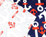 1960s Nautical Novelty Print Cotton Canvas Fabric - Over 2 Yards x 44 Inches - Red White & Navy Blue Anchors - 60s Summer Beach Party
